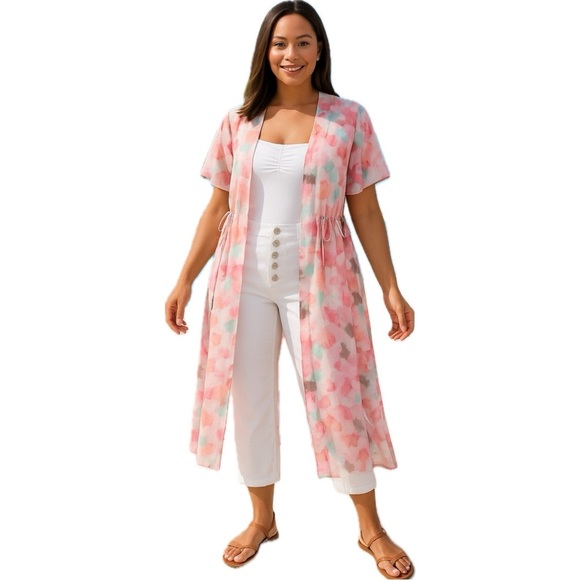 torrid Other - Torrid NEW Textured Chiffon Kimono Tie Dye Watercolor Pink Plus 00 Med Large 10